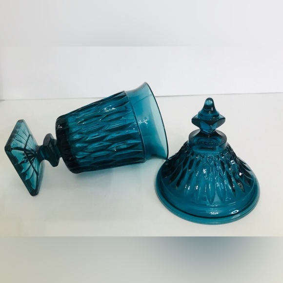 RARE BLUE CANDY DISH🍬INDIANA GLASS CO. MT. VERNON VINTAGE 40’s-60’s - Picture 12 of 13